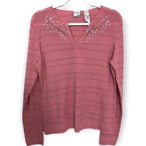 Emma James Pink Beaded Sequins Wool Blend Sweater